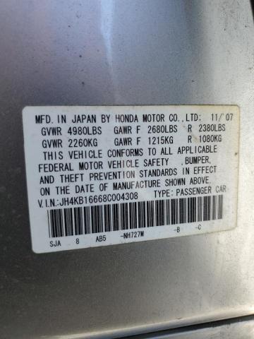 JH4KB16668C004308 - 2008 ACURA RL SILVER photo 12