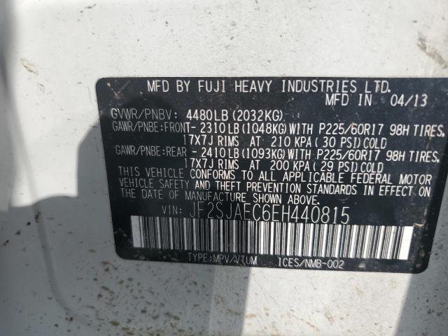 JF2SJAEC6EH440815 - 2014 SUBARU FORESTER 2.5I PREMIUM WHITE photo 13