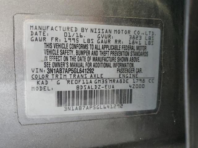 3N1AB7AP5GL641292 - 2016 NISSAN SENTRA S GRAY photo 12