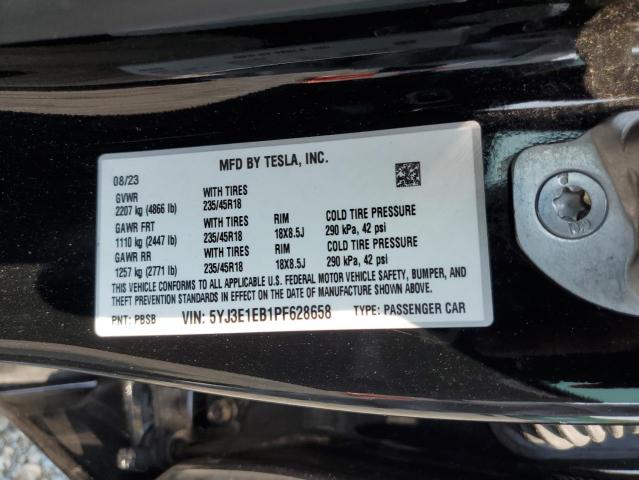 5YJ3E1EB1PF628658 - 2023 TESLA MODEL 3 Siyah fotoğraf 12