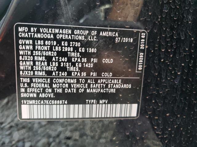 1V2MR2CA7KC588874 - 2019 VOLKSWAGEN ATLAS SEL BLACK photo 13