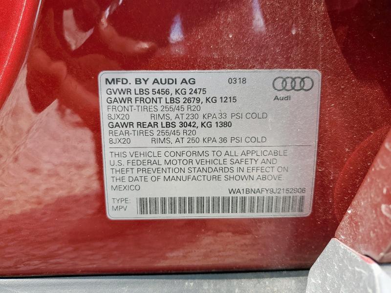 WA1BNAFY9J2152906 - 2018 AUDI Q5 PREMIUM PLUS BURGUNDY photo 13