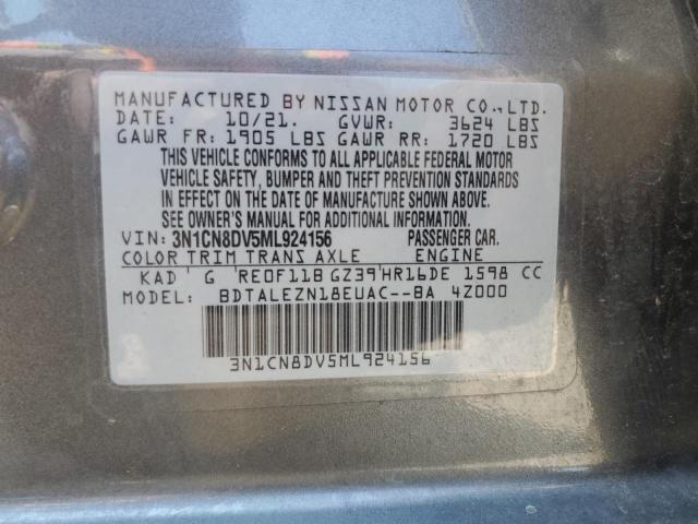 3N1CN8DV5ML924156 - 2021 NISSAN VERSA S GRAY photo 12