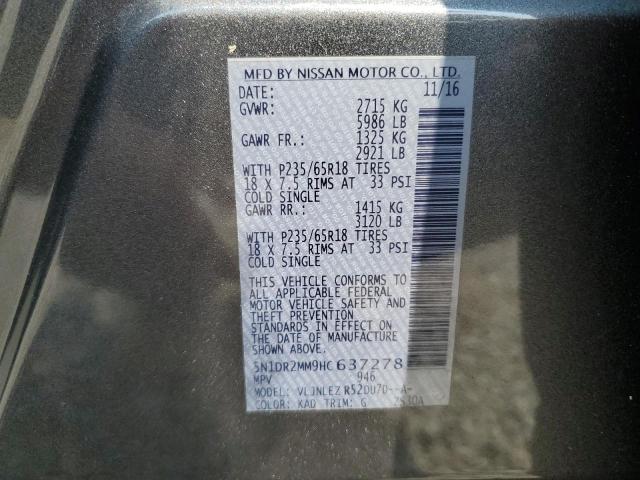 5N1DR2MM9HC637278 - 2017 NISSAN PATHFINDER S GRAY photo 13