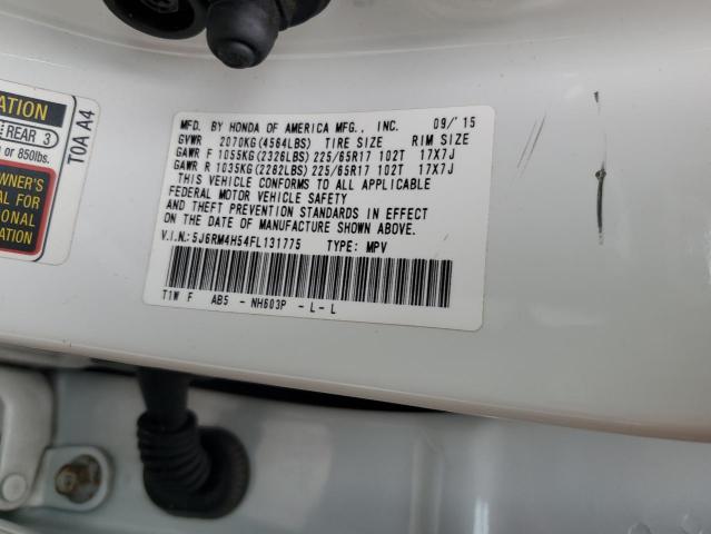 5J6RM4H54FL131775 - 2015 HONDA CR-V EX WHITE photo 13