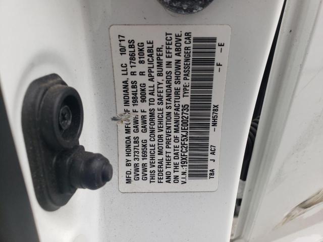 19XFC2F5XJE002735 - 2018 HONDA CIVIC LX WHITE photo 13