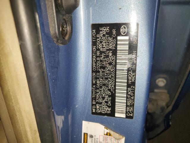 JTDKB22U653016630 - 2005 TOYOTA PRIUS BLUE photo 12