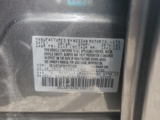 3N1AB7AP8KY207928 - 2019 NISSAN SENTRA S GRAY photo 13