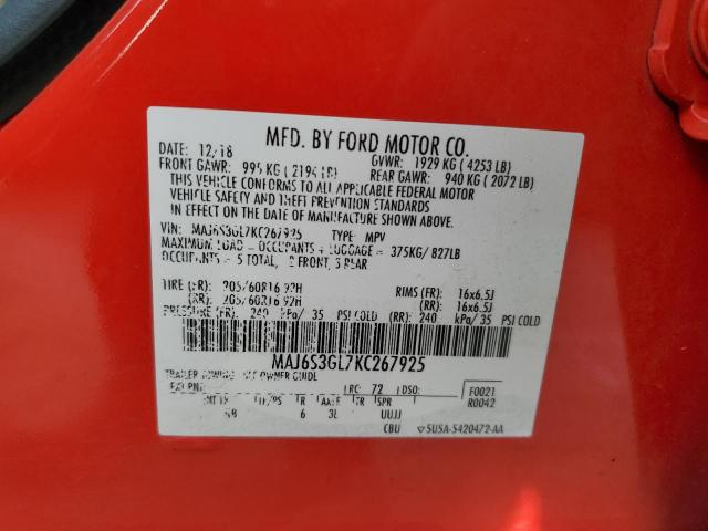 MAJ6S3GL7KC267925 - 2019 FORD ECOSPORT SE Rojo foto 12