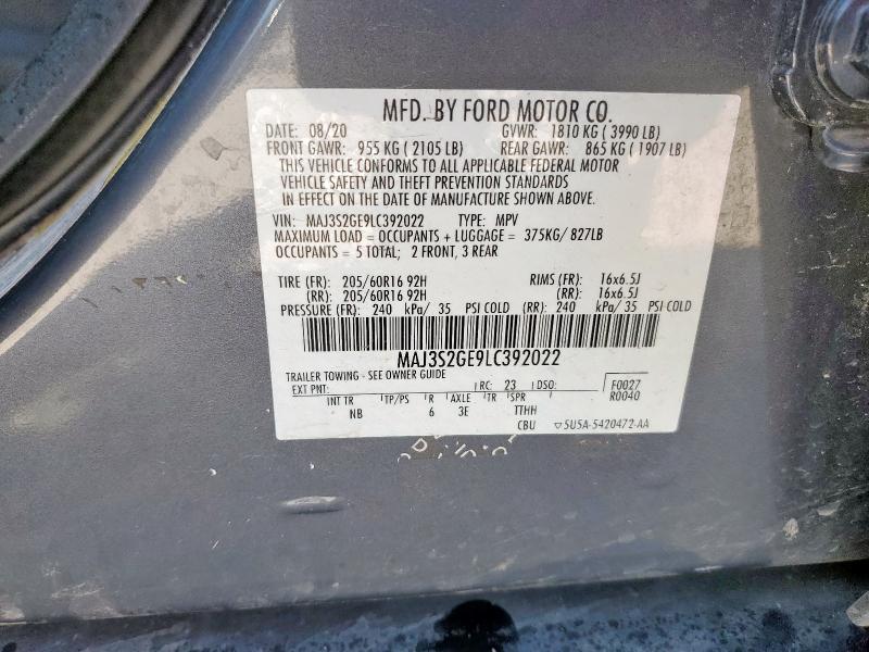 MAJ3S2GE9LC392022 - 2020 FORD ECOSPORT SE ნაცრისფერი ფოტო 13