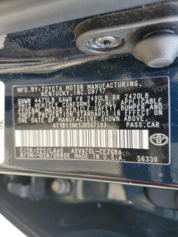 4T1B11HK1JU507593 - 2018 TOYOTA CAMRY L BLUE photo 12