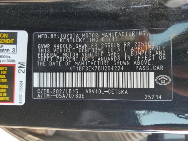 4T1BF3EK7BU204224 - 2011 TOYOTA CAMRY BASE BLACK photo 12