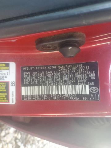 2T1BU4EEXCC897024 - 2012 TOYOTA COROLLA BASE წითელი ფოტო 12