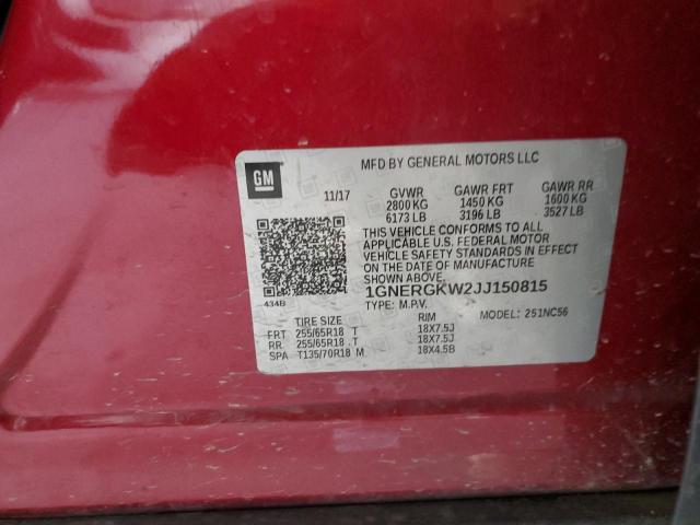 1GNERGKW2JJ150815 - 2018 CHEVROLET TRAVERSE LT 勃艮第红 照片 13