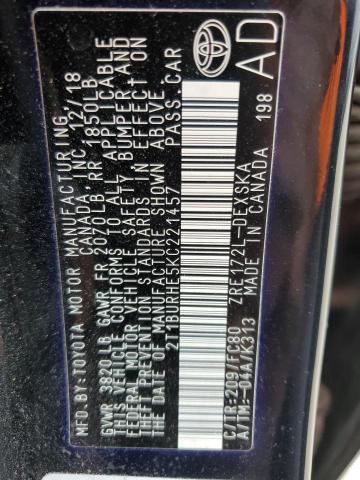 2T1BURHE5KC221457 - 2019 TOYOTA COROLLA L შავი ფოტო 13