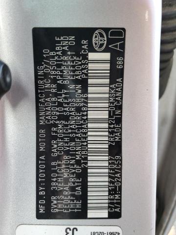 2T1BU4EE8AC448776 - 2010 TOYOTA COROLLA LE BASE SILVER photo 13