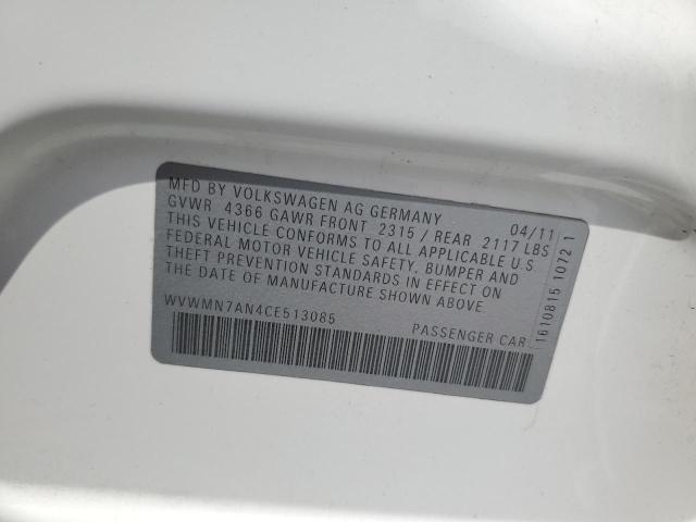 WVWMN7AN4CE513085 - 2012 VOLKSWAGEN CC SPORT WHITE photo 12