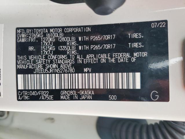 JTEEU5JR1N5276780 - 2022 TOYOTA 4RUNNER SR5 WHITE photo 13