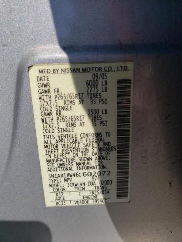 5N1AR18W46C602072 - 2006 NISSAN PATHFINDER LE 银色 照片 13