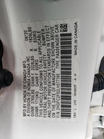 2HGFC2F62LH577395 - 2020 HONDA CIVIC LX WHITE photo 13