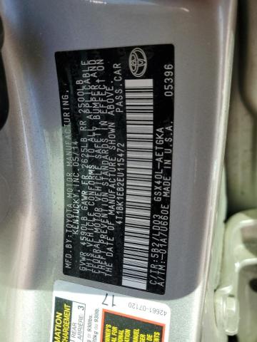 4T1BK1EB2EU115472 - 2014 TOYOTA AVALON BASE 银色 照片 12