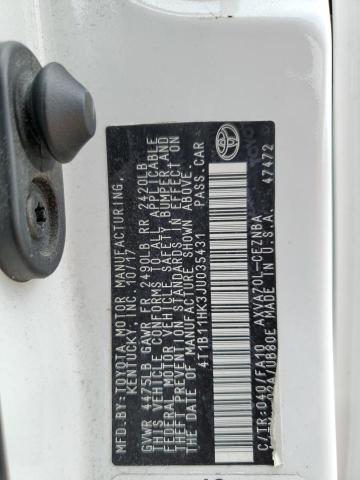 4T1B11HK3JU035431 - 2018 TOYOTA CAMRY L WHITE photo 13