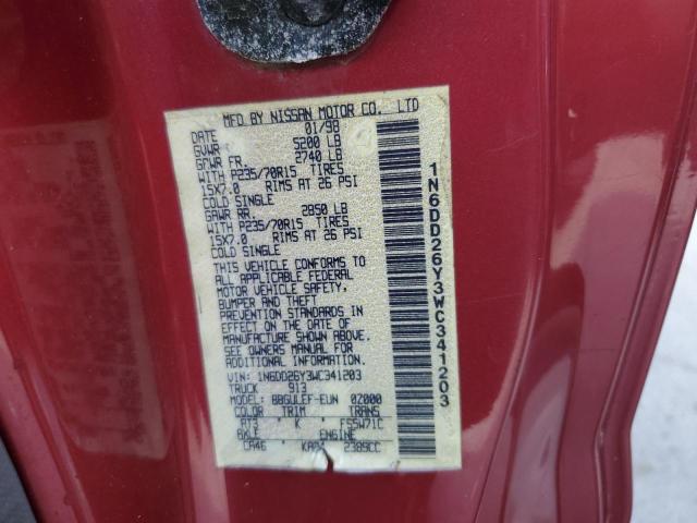1N6DD26Y3WC341203 - 1998 NISSAN FRONTIER KING CAB XE RED photo 12