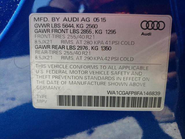 WA1CGAFP8FA146839 - 2015 AUDI SQ5 PREMIUM PLUS BLUE photo 13