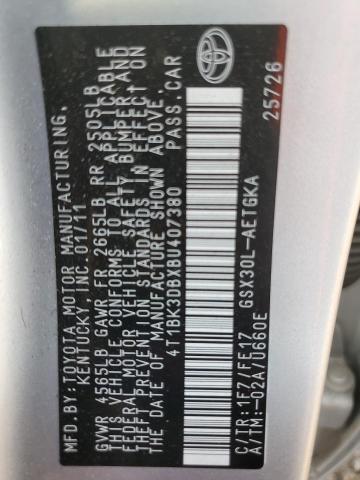 4T1BK3DBXBU407380 - 2011 TOYOTA AVALON BASE Gümüş foto 12