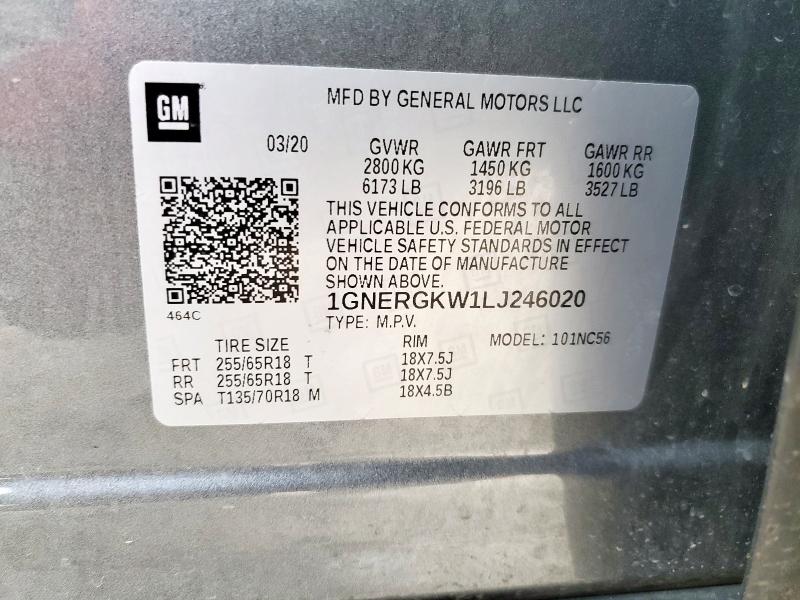 1GNERGKW1LJ246020 - 2020 CHEVROLET TRAVERSE LT SILVER photo 13