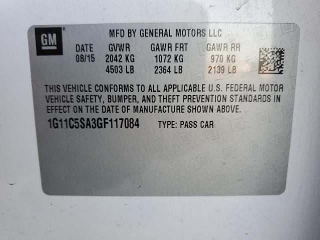 1G11C5SA3GF117084 - 2016 CHEVROLET MALIBU LIM LT 白色 照片 12