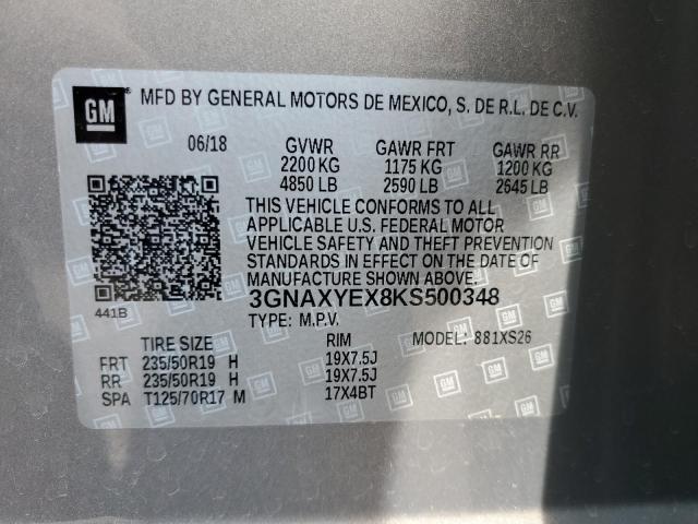 3GNAXYEX8KS500348 - 2019 CHEVROLET EQUINOX PREMIER GRAY photo 14