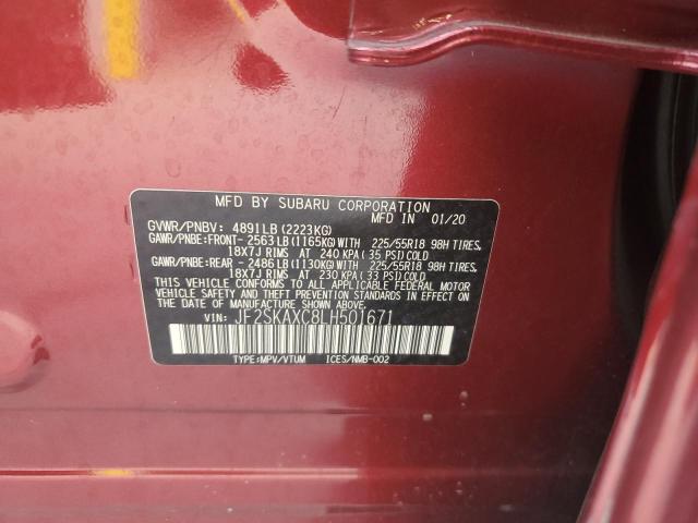 JF2SKAXC8LH501671 - 2020 SUBARU FORESTER TOURING MAROON photo 13