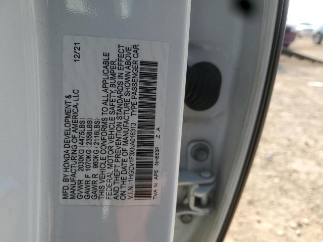 1HGCV1F3XNA016313 - 2022 HONDA ACCORD SPORT 白色 照片 12