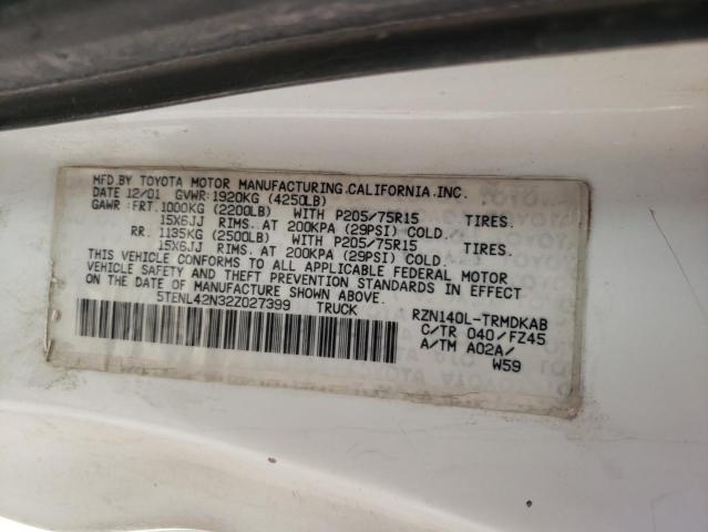 5TENL42N32Z027399 - 2002 TOYOTA TACOMA WHITE photo 13