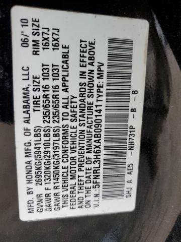 5FNRL3H6XAB090141 - 2010 HONDA ODYSSEY EXL BLACK photo 13