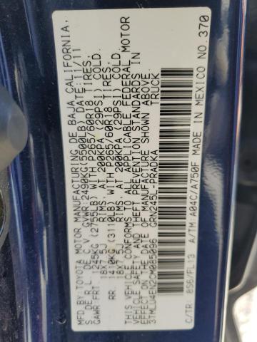 3TMLU4EN2CM085096 - 2012 TOYOTA TACOMA DOUBLE CAB BLUE photo 12