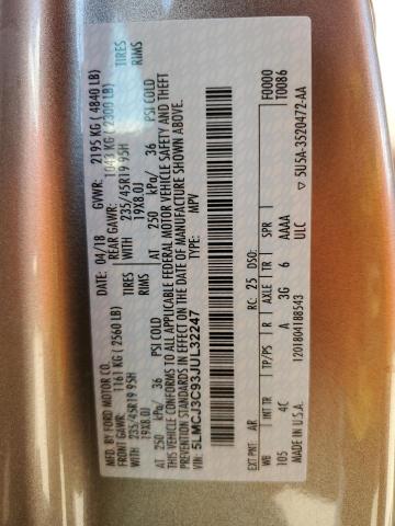 5LMCJ3C93JUL32247 - 2018 LINCOLN MKC RESERVE GOLD photo 13