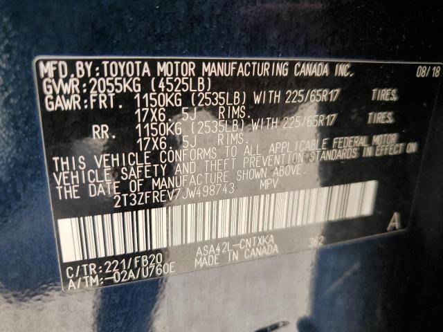 2T3ZFREV7JW498743 - 2018 TOYOTA RAV4 LE 蓝色 照片 13