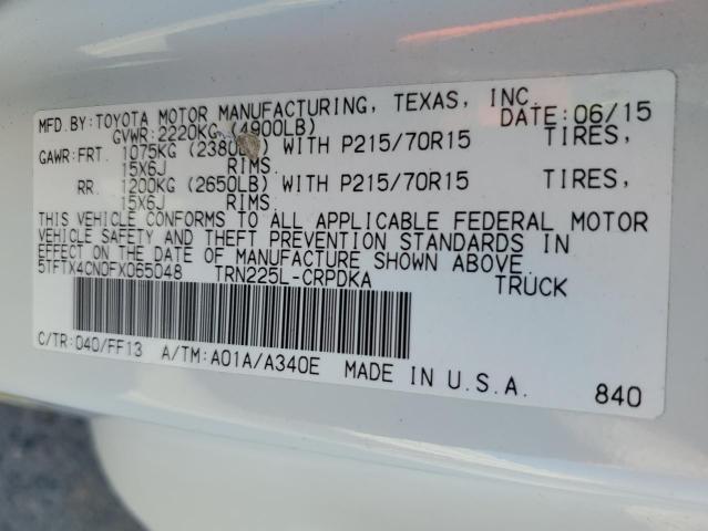 5TFTX4CN0FX065048 - 2015 TOYOTA TACOMA ACCESS CAB თეთრი ფოტო 12