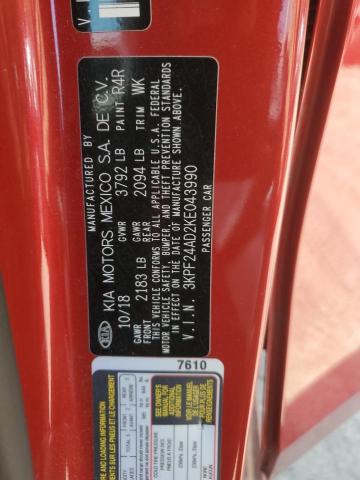 3KPF24AD2KE043990 - 2019 KIA FORTE FE RED photo 13