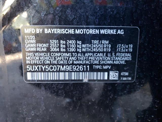 5UXTY5C07M9E92611 - 2021 BMW X3 XDRIVE30I BLACK photo 13