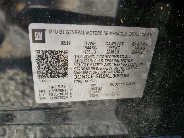 3GNCJLSB5KL309163 - 2019 CHEVROLET TRAX 1LT أسود صورة 14