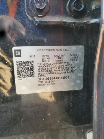 1G1105S34JU141004 - 2018 CHEVROLET IMPALA LT შავი ფოტო 13