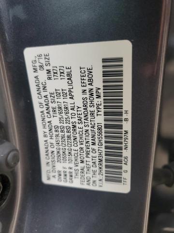 2HKRM3H71GH556801 - 2016 HONDA CR-V EXL GRAY photo 12