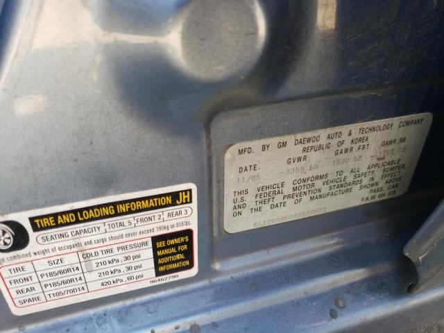 KL1TD56606B580672 - 2006 CHEVROLET AVEO BASE BLUE photo 12