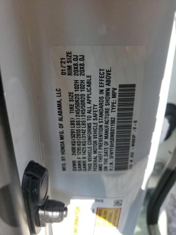 5FNYF8H58MB011982 - 2021 HONDA PASSPORT EXL WHITE photo 13