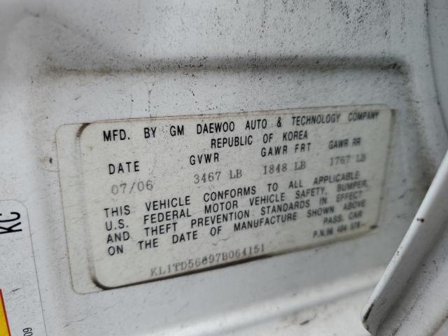 KL1TD56697B064151 - 2007 CHEVROLET AVEO BASE 白色 照片 12