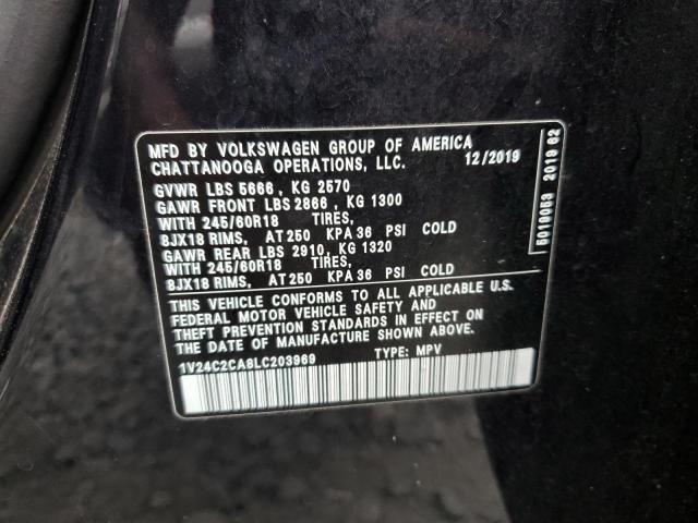 1V24C2CA8LC203969 - 2020 VOLKSWAGEN ATLAS CROS SE Черный фото 13