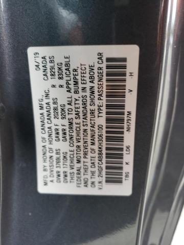 2HGFC4B84KH306100 - 2019 HONDA CIVIC SPORT GRAY photo 12